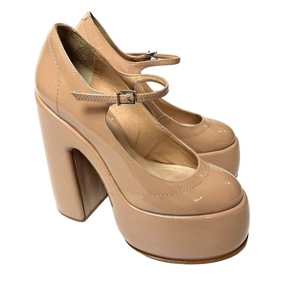 SCHUTZ Zayne Mary Jane Heels Size 7.5 Platform Chunky Pump Patent Pressego Tan - Picture 11 of 16
